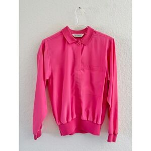 Neil Martin Vintage Hot Pink Long Sleeve Polo Bomber Top Blouse Womens Size 8
